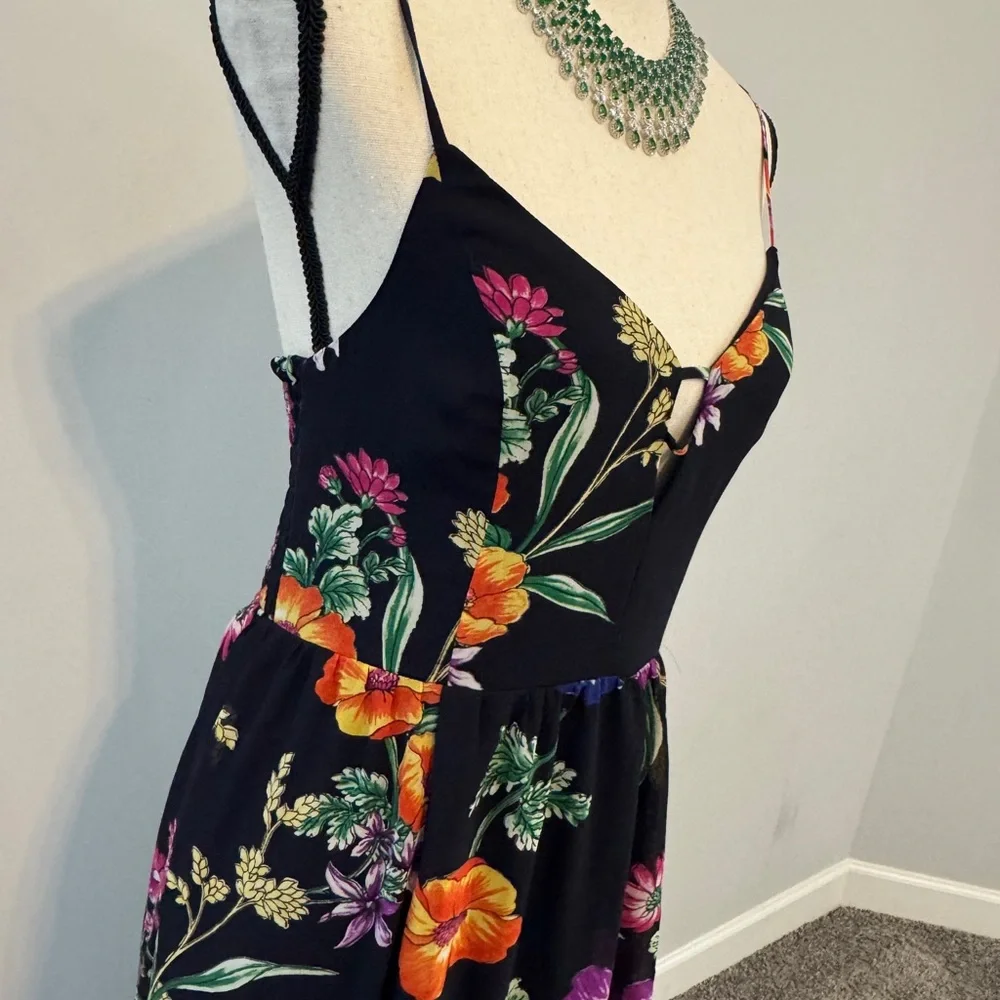 Express Floral Maxi Dress - Black with Multicolor Floral Print.  Size Small - Picture 3 of 3